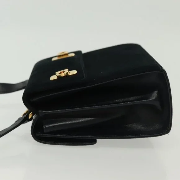 Salvatore Ferragamo Gancini Shoulder Bag Leather Suede Navy Gold Auth - Picture 5 of 16